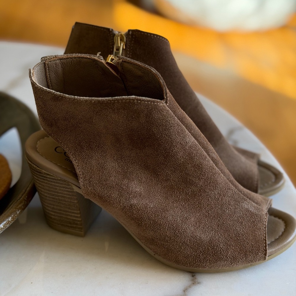 Cordani Tan Peep Toe Suede Ankle Boots